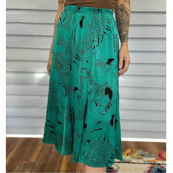 Vintage 70s/80s Silk Floral Paneled Godet Midi Skirt - Picture 1 of 4